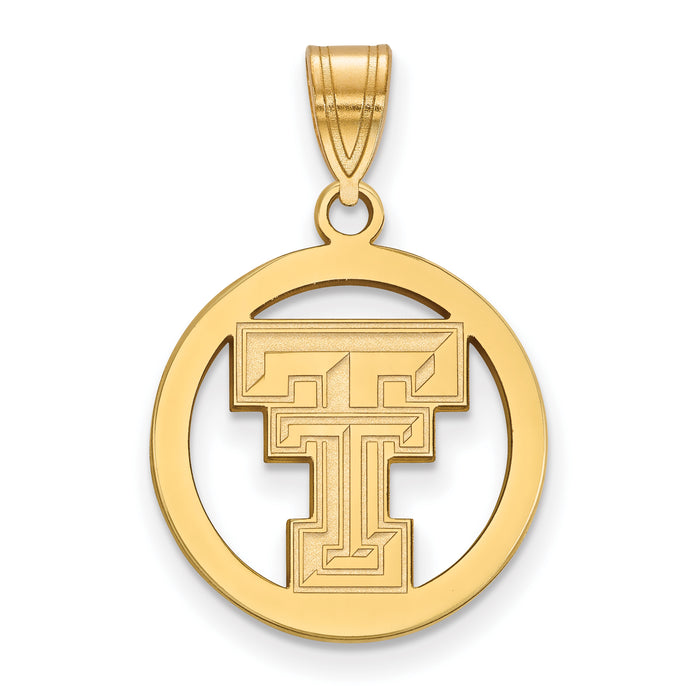 Sterling Silver Gold-plated LogoArt Texas Tech University T-T Medium Circle Pendant