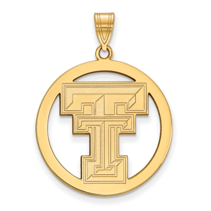 Sterling Silver Gold-plated LogoArt Texas Tech University T-T Extra Large Circle Pendant