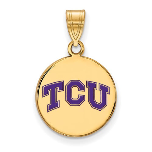 SS w/GP Texas Christian U Medium Enamel TCU Disc Pendant