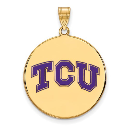 SS w/GP Texas Christian University XL Enamel TCU Disc Pendant