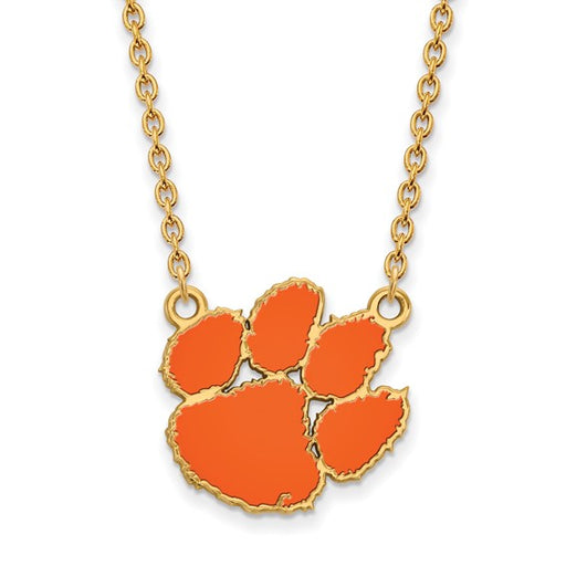 SS w/GP Clemson University Large Enameled Pendant w/Necklace