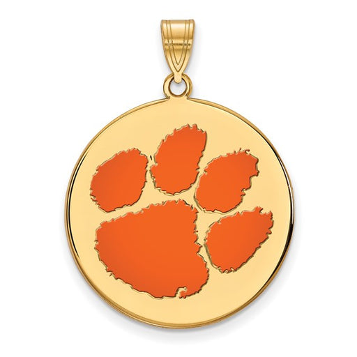 SS w/GP Clemson University XL Enamel Disc Pendant