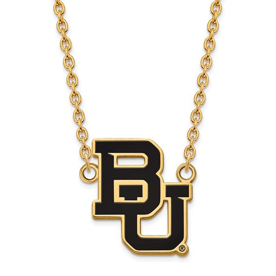 SS w/GP Baylor U Large Enamel Pendant w/Necklace