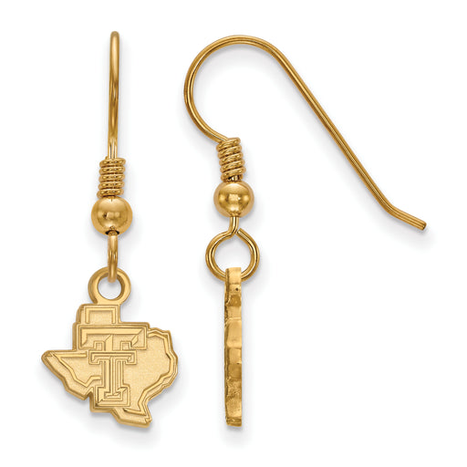 Sterling Silver Gold-plated LogoArt Texas Tech University State Outline Extra Small Dangle Wire Earrings