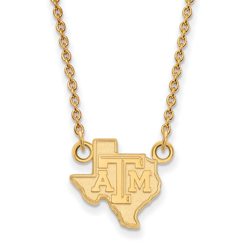 SS w/GP Texas A and M University State Outline Small Pendant 18 inch Necklace