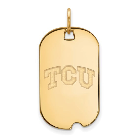 SS w/GP Texas Christian University T-C-U Small Dog Tag Pendant