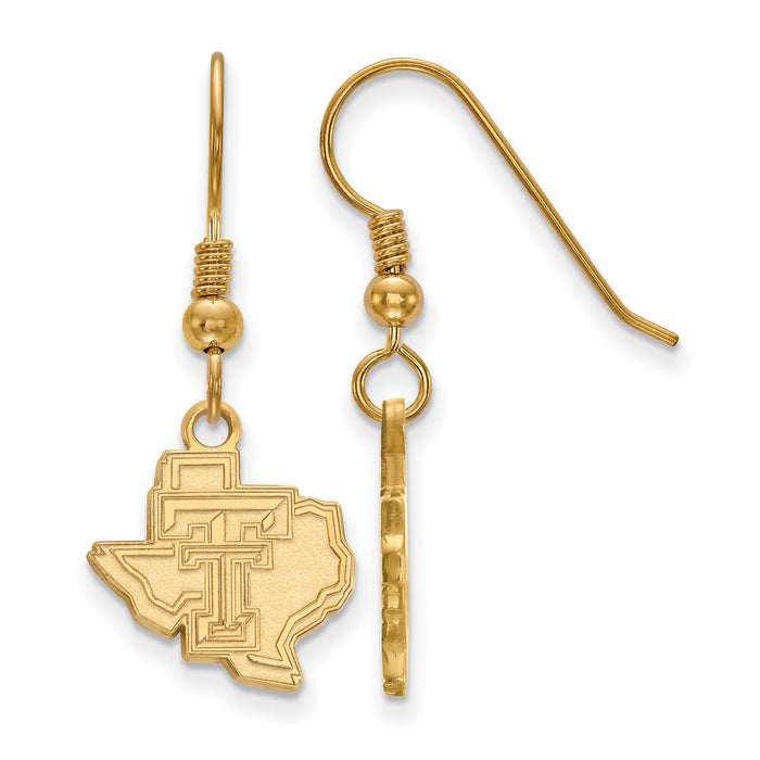 Sterling Silver Gold-plated LogoArt Texas Tech University State Outline Small Dangle Wire Earrings