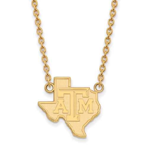 14ky Texas A and M University State Outline Large Pendant 18 inch Necklace