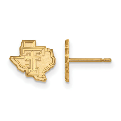 Sterling Silver Gold-plated LogoArt Texas Tech University State Outline Extra Small Post Earrings