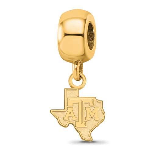 SS w/GP Texas A and M University State Outline Extra Small Dangle Bead Charm