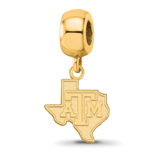 SS w/GP Texas A and M University State Outline Small Dangle Bead Charm