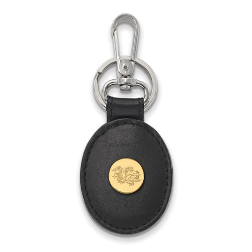 SS w/GP University of South Carolina Black Leather Gamecock Key Chain