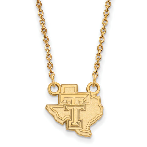 Sterling Silver Gold-plated LogoArt Texas Tech University State Outline Small Pendant 18 inch Necklace