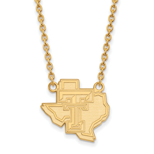 14k Gold LogoArt Texas Tech University State Outline Large Pendant 18 inch Necklace