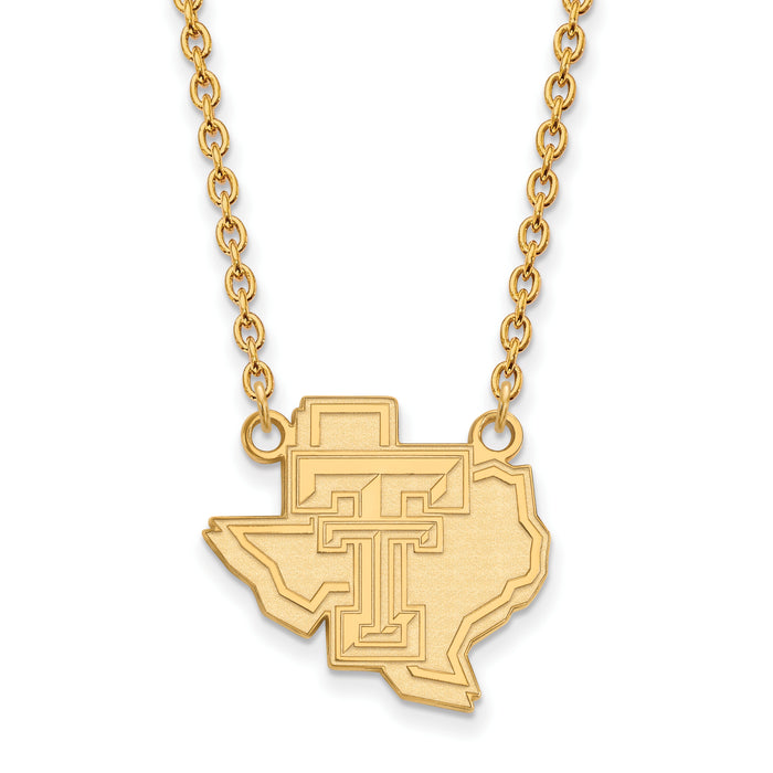 10k Gold LogoArt Texas Tech University State Outline Large Pendant 18 inch Necklace