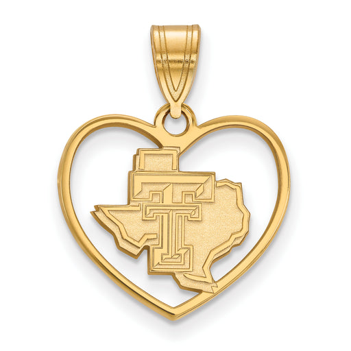 Sterling Silver Gold-plated LogoArt Texas Tech University State Outline Heart Pendant