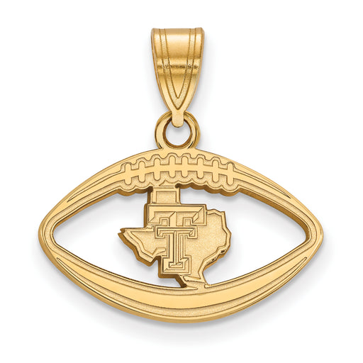 Sterling Silver Gold-plated LogoArt Texas Tech University State Outline Football Pendant