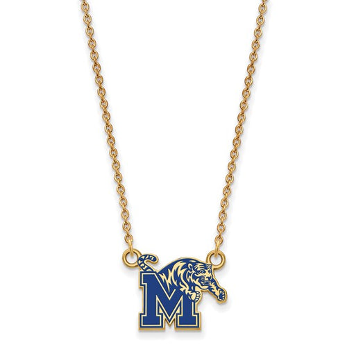 SS w/GP University of Memphis Small Enamel Pendant w/Necklace