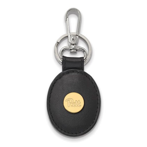 SS w/GP U of Pittsburgh Black Leather Oval Key Chain