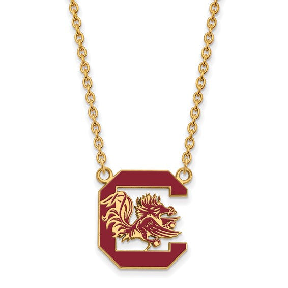 SS w/GP University of South Carolina Lg Enl Pendant w/Necklace