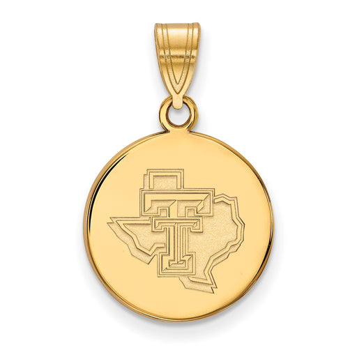 Sterling Silver Gold-plated LogoArt Texas Tech University State Outline Medium Disc Pendant