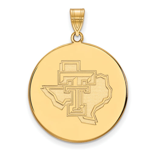 Sterling Silver Gold-plated LogoArt Texas Tech University State Outline Extra Large Disc Pendant