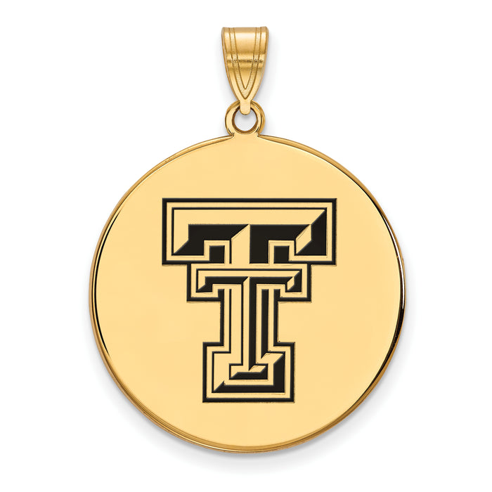 Sterling Silver Gold-plated LogoArt Texas Tech University T-T Extra Large Enameled Disc Pendant