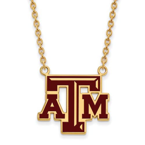 SS w/GP Texas A and M University T-A-M Large Enameled Pendant 18 inch Necklace