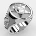 The Police Ring - 519A Style is a sterling silver ring with a raised sheriff badge design. Text blocks and side panels allow the ring to be customized.