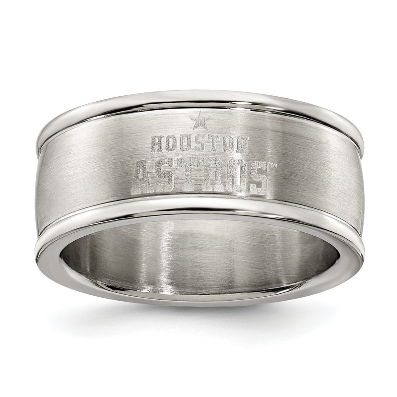 HOUSTON ASTROS STAINLESS STEEL LOGO BAND RING SIZE 8