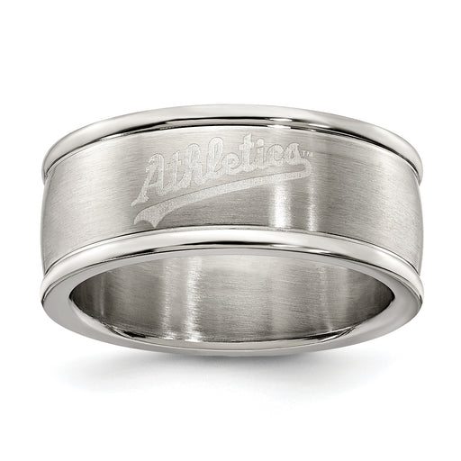 OAKLAND ATHLETICS STAINLESS STEEL LOGO BAND RING SIZE 7