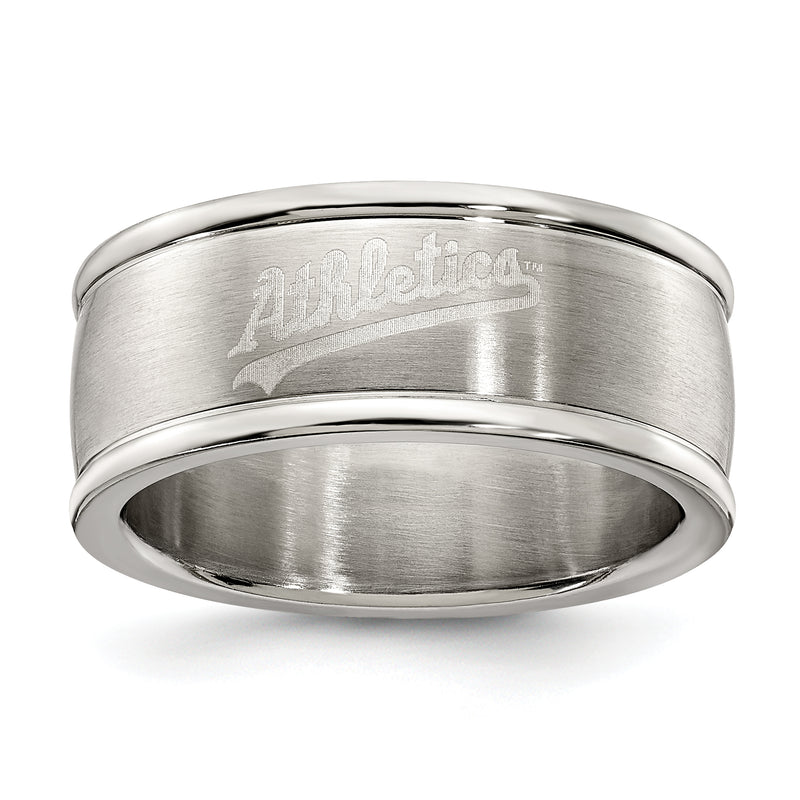 OAKLAND ATHLETICS STAINLESS STEEL LOGO BAND RING SIZE 8