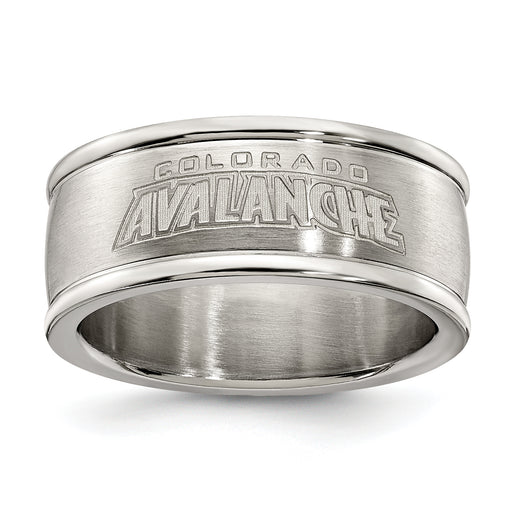 COLORADO AVALANCHE STAINLESS STEEL LOGO BAND RING SIZE 8