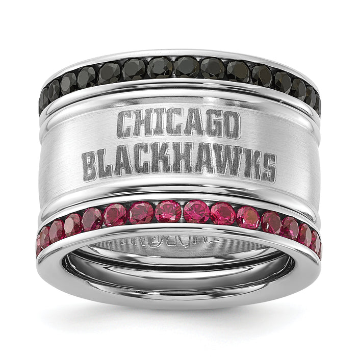 NHL Chicago Blackhawks Pink & Black Crystal Stacked Ring Set