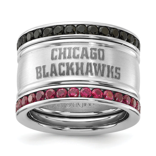 NHL Chicago Blackhawks Pink & Black Crystal Stacked Ring Set