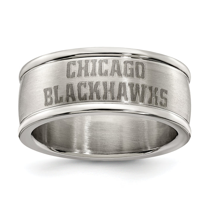 CHICAGO BLACKHAWKS STAINLESS STEEL LOGO BAND RING SIZE 6