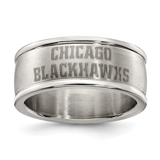 CHICAGO BLACKHAWKS STAINLESS STEEL LOGO BAND RING SIZE 7