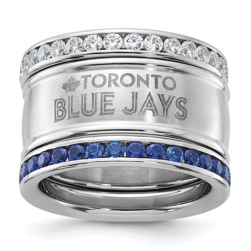 Stainless Steel MLB Toronto Blue Jays Crystal Triple Stacked Ring Set