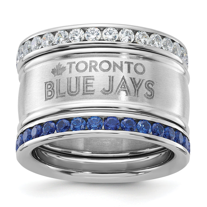 Stainless Steel MLB Toronto Blue Jays Crystal Triple Stacked Ring Set