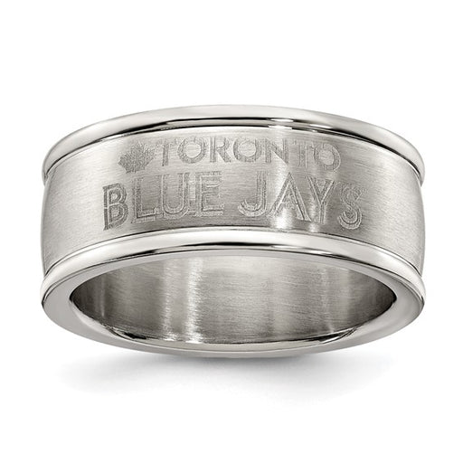 TORONTO BLUE JAYS STAINLESS STEEL LOGO BAND RING SIZE 7