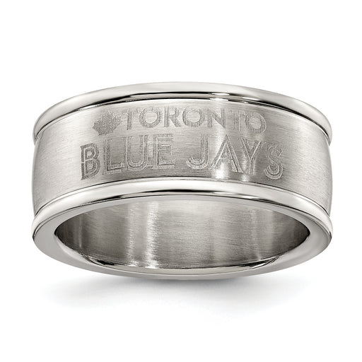 TORONTO BLUE JAYS STAINLESS STEEL LOGO BAND RING SIZE 9