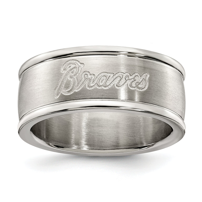 ATLANTA BRAVES STAINLESS STEEL LOGO BAND RING SIZE 7