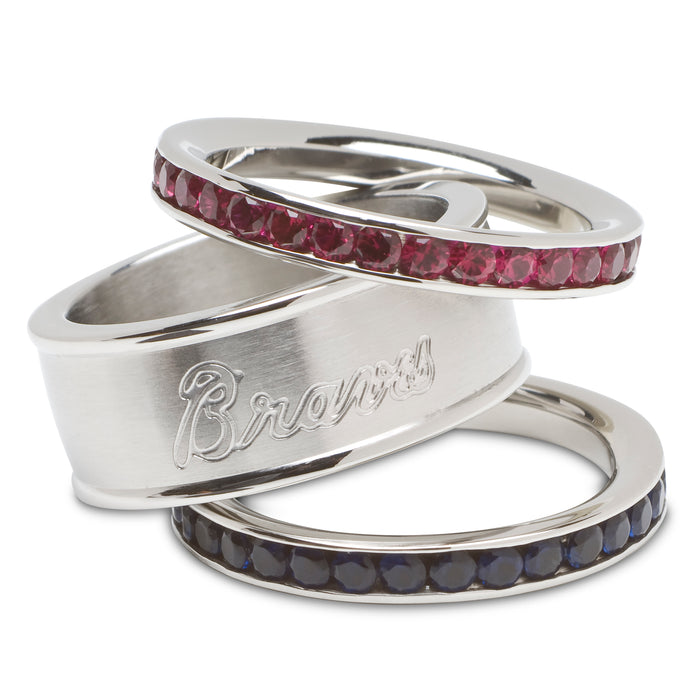 ATLANTA BRAVES TEAM LOGO CRYSTAL STACKED RING SET SIZE 8