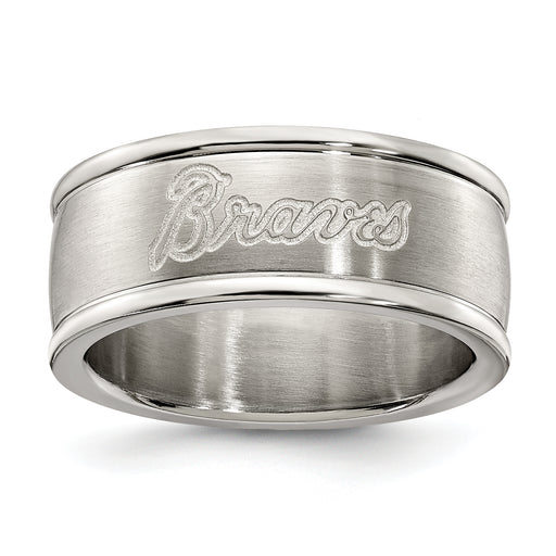ATLANTA BRAVES STAINLESS STEEL LOGO BAND RING SIZE 8