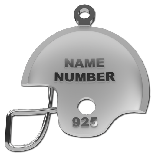 Sterling Silver Football Helmet  back, displaying the name and number.