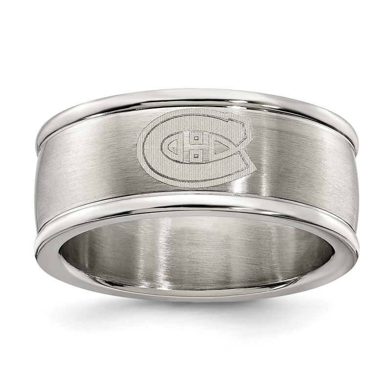 MONTREAL CANADIENS STAINLESS STEEL LOGO BAND RING SIZE 8