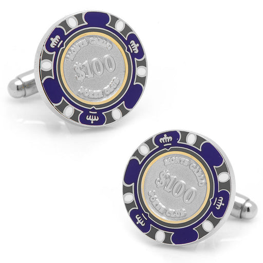 $100 Purple Poker Chip Cufflinks