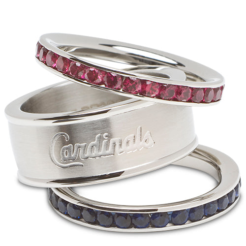 ST LOUIS CARDINALS TEAM LOGO CRYSTAL STACKED RING SET SIZE 6