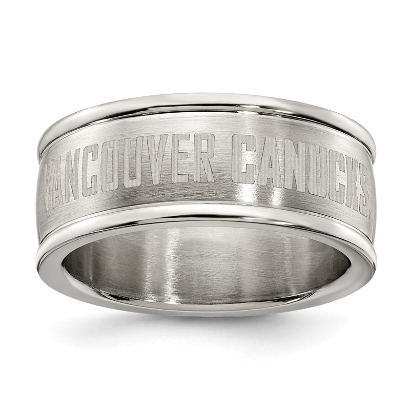 VANCOUVER CANUCKS STAINLESS STEEL LOGO BAND RING SIZE 9