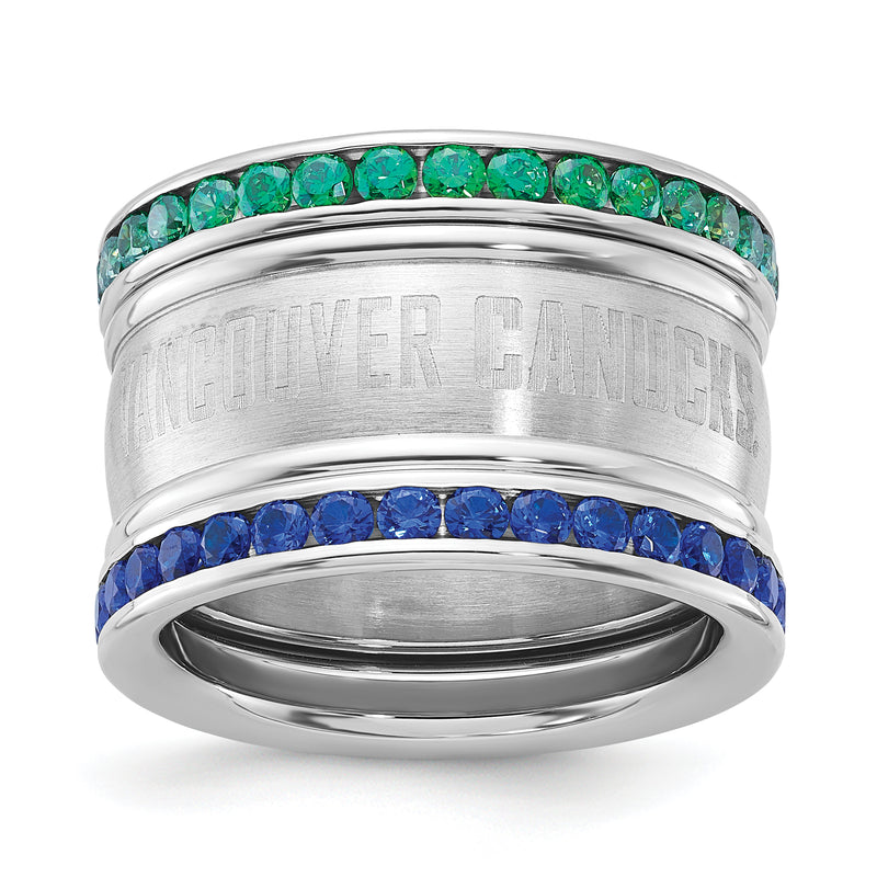 Stainless Steel NHL Vancouver Canucks Crystal Stacked Ring Set